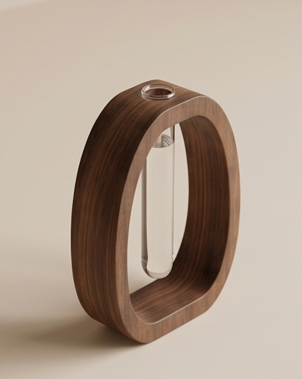 Cove Vase in Solid Walnut Wood with Glass Test Tube, 14.5 cm
