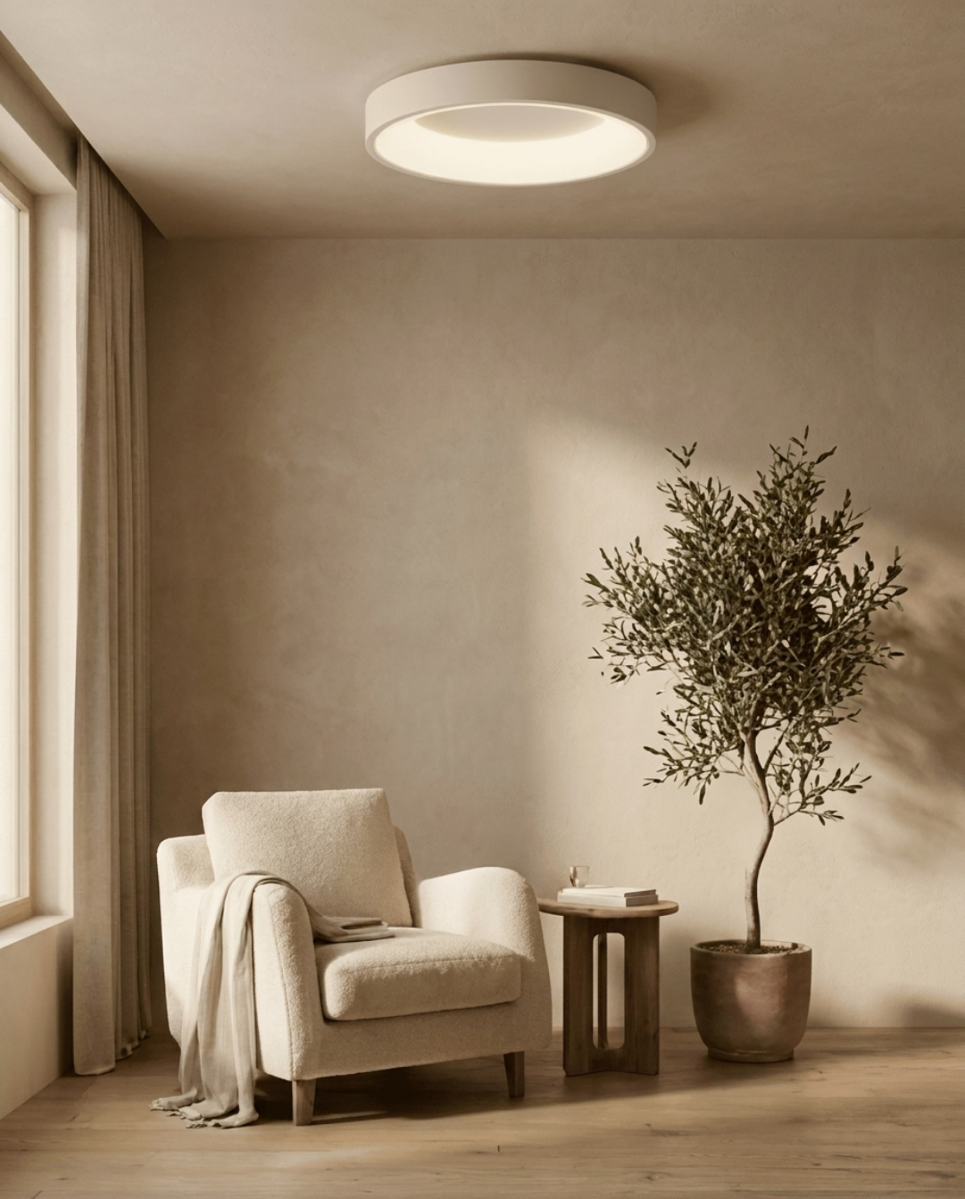 Round LED Ceiling Lamp Scandinavian Design White Metal - Grey