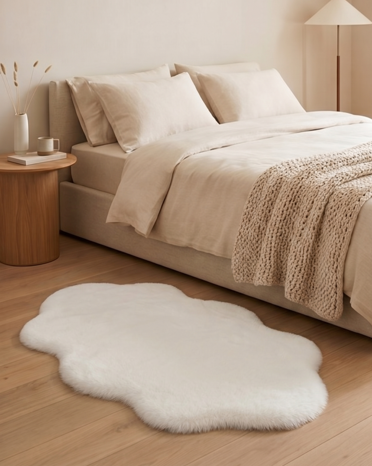Mist Cloud-Shaped Fluffy Area Rug in Grey Plush Polyester - White