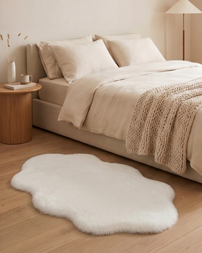 Mist Cloud-Shaped Fluffy Area Rug in Grey Plush Polyester - White