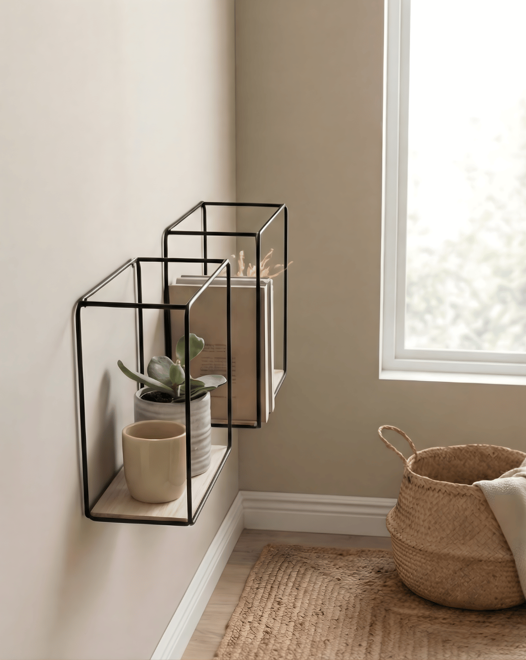 Wall Shelves 3-Piece – Wall Rack of Metal & Wood Veneer