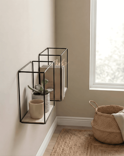 Wall Shelves 3-Piece – Wall Rack of Metal & Wood Veneer