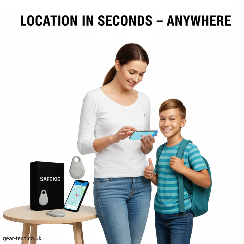 Kids GPS Tracker, Waterproof, Real-Time Location & SOS Alarm, Compact with Carry Pouch