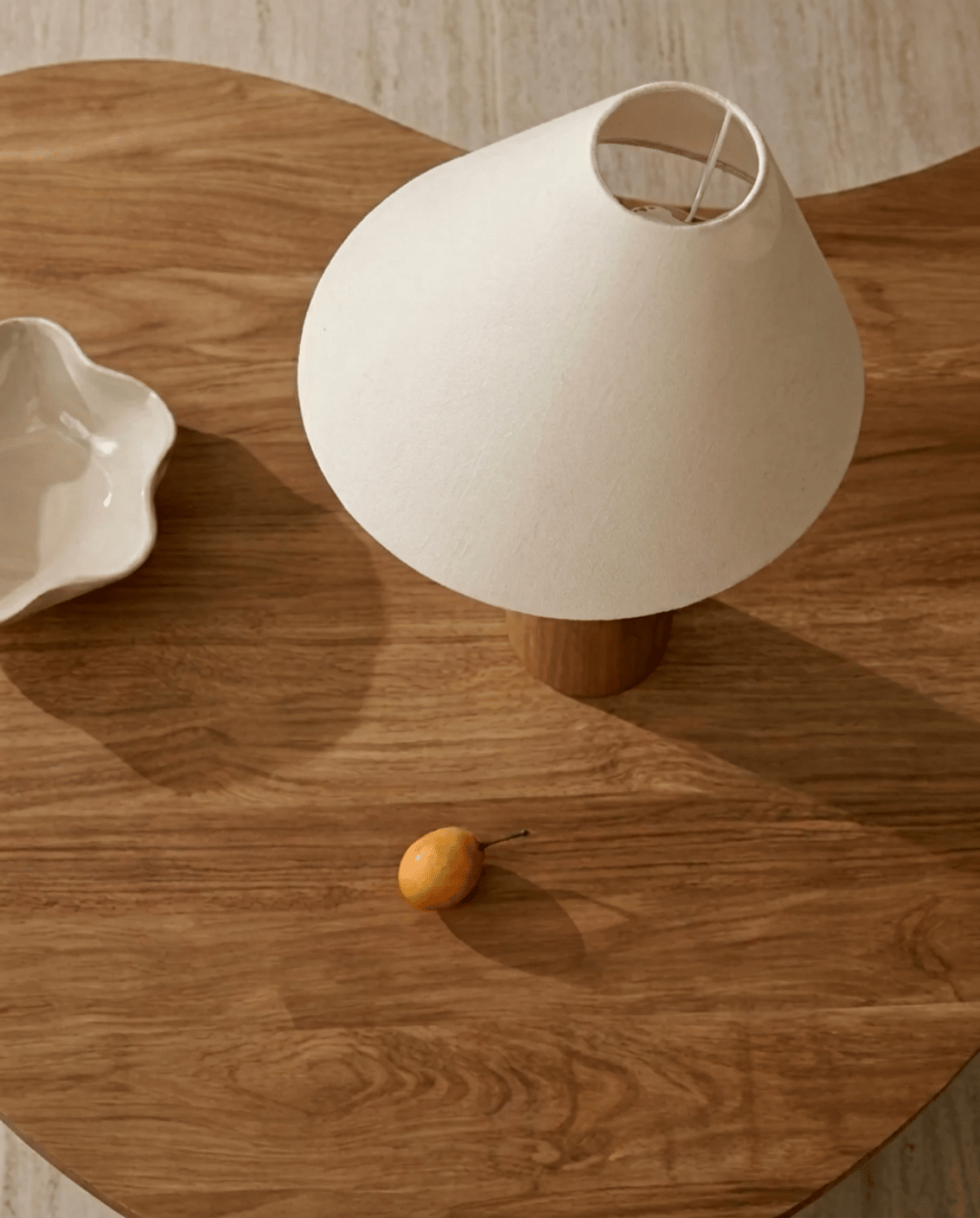 Grove Table Lamp in Solid Wood with Beige Fabric Shade, 45 cm