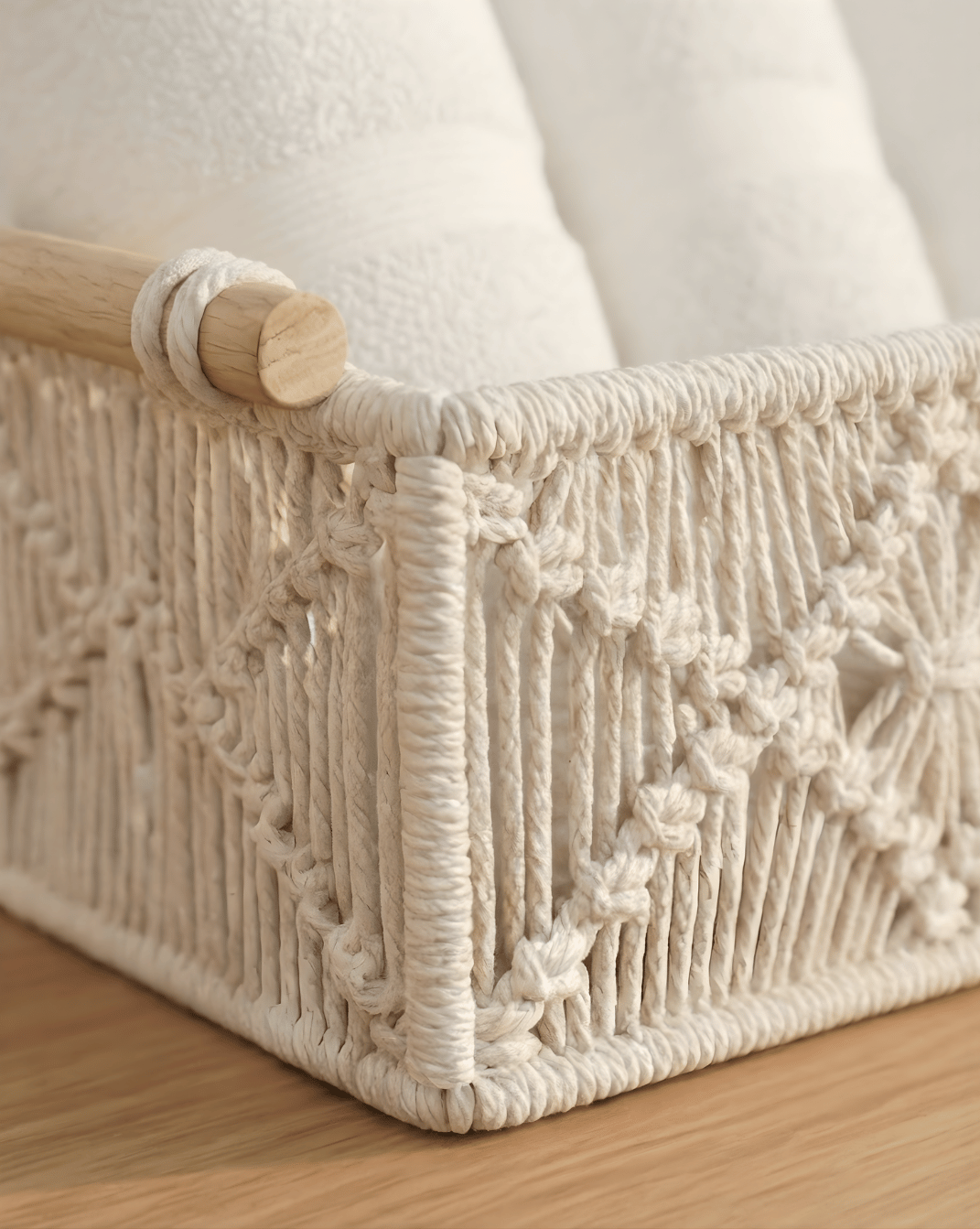 Boho Storage Baskets Set (2 Pieces) - Woven Organizer with Wooden Handles