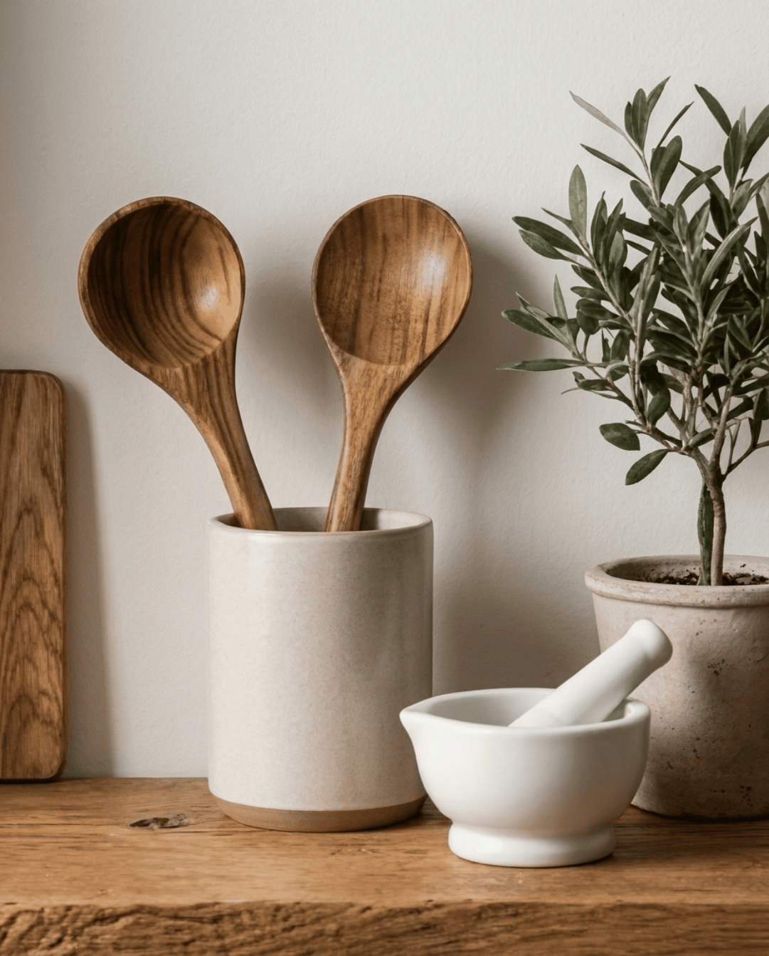Teak Wood Kitchen Utensil Set 5-Piece - Natural Wooden Cookware Tools