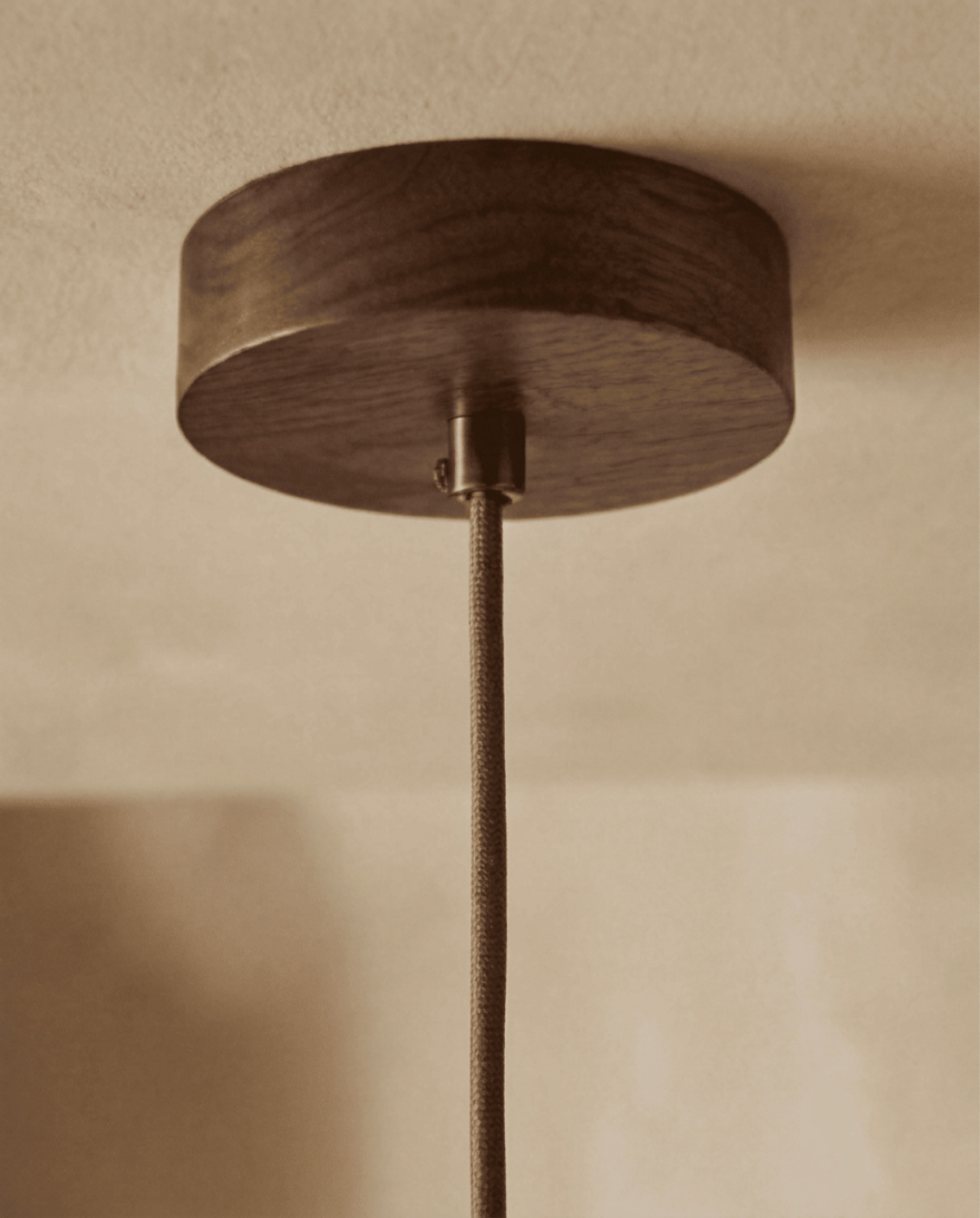 Cove Pendant Light in Beige Travertine with Solid Wood, ø 15 cm