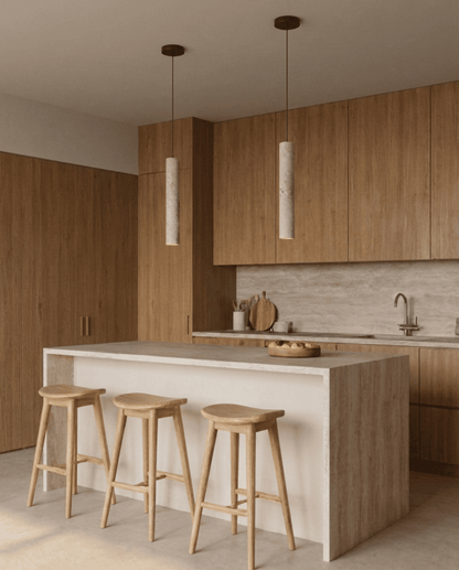 Cove Travertine Pendant Light | Wabi-Sabi Cylinder Design