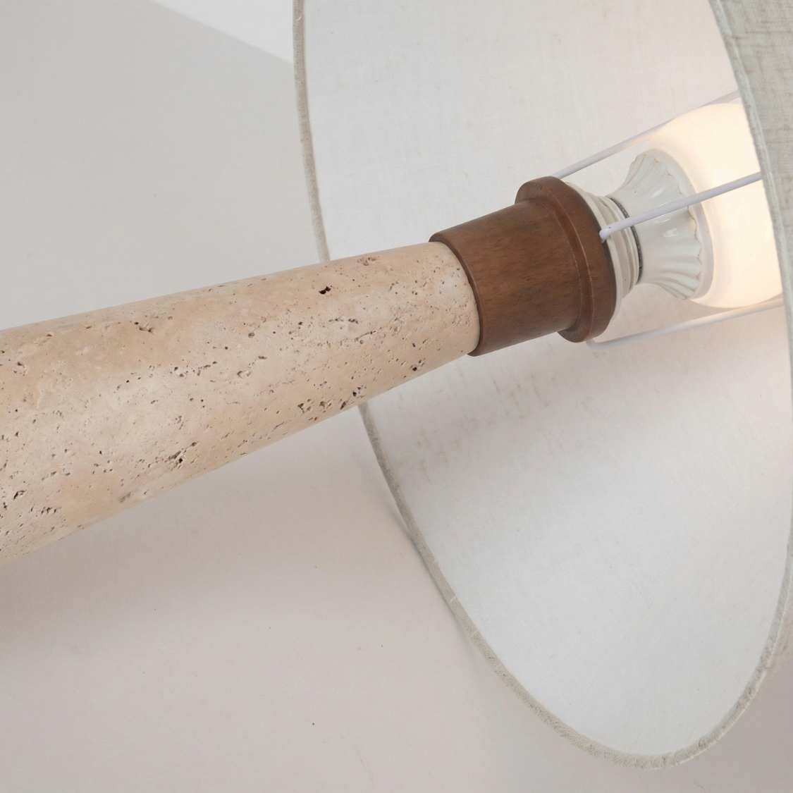 Japandi Travertine Table Lamp – Yellow Cave Stone Base with Linen Shade