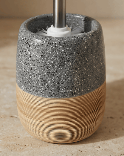 Ceramic Toilet Brush Set – Wood-Texture Base – Stainless Steel Handle
