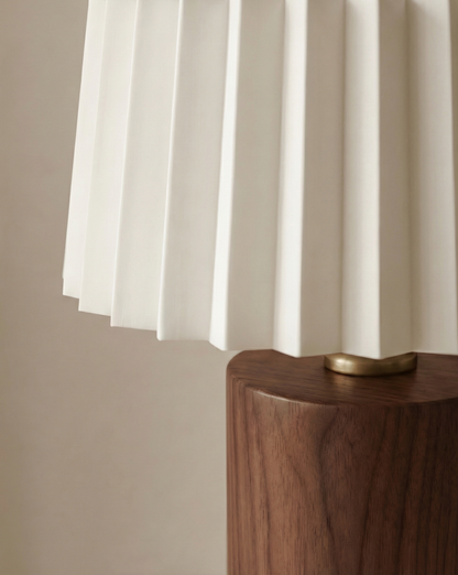 Korean-Style Table Lamp – Pleated Fabric Shade with Wooden Base