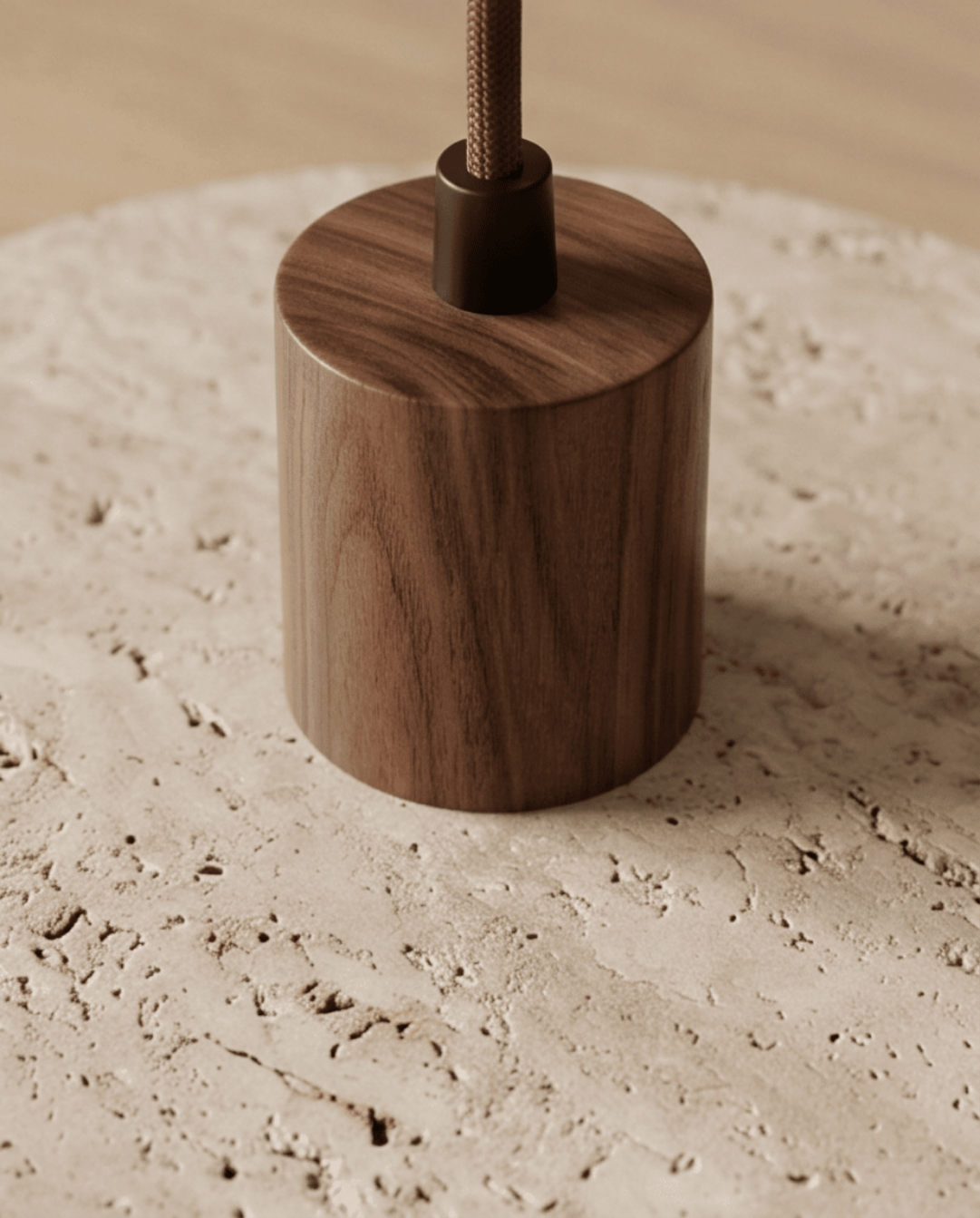 Dune Pendant Light in Yellow Travertine with Solid Wood Accent
