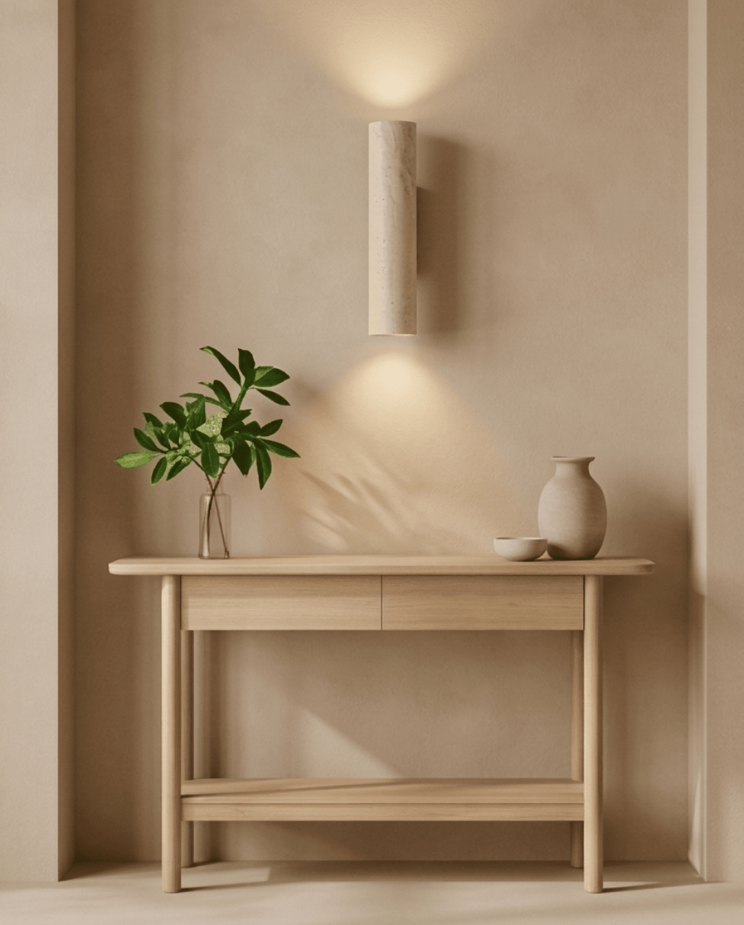 Wall Lamp in Natural Travertine Stone and Solid Wood, 23 cm