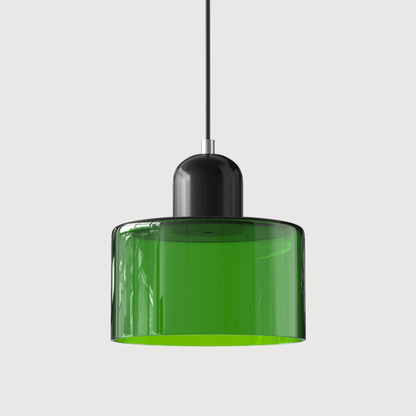 Retro Pendant Lamp with Orange Glass Shade & Green Top