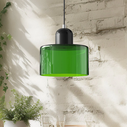 Retro Pendant Lamp with Orange Glass Shade & Green Top