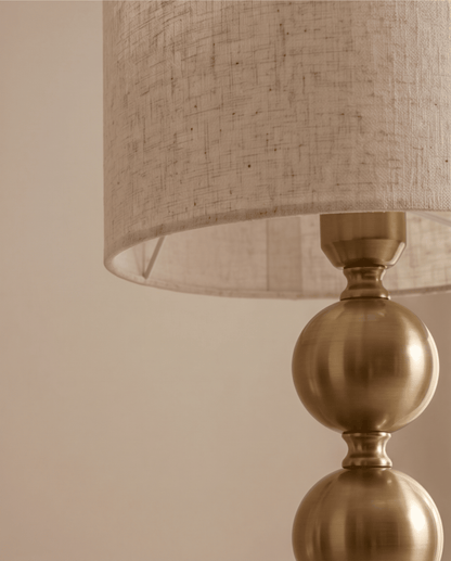 Orb Table Lamp in Gold Metal with Linen Shade, 45 cm