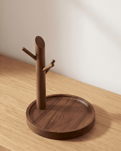 Key Holder Wood Bamboo | Minimalist Tray with Hooks, 20 cm