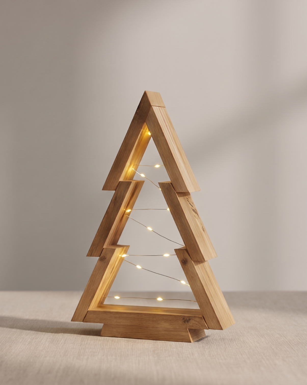 Vale Wooden Christmas Tree Set with Built-In LED Lighting, Natural Wood