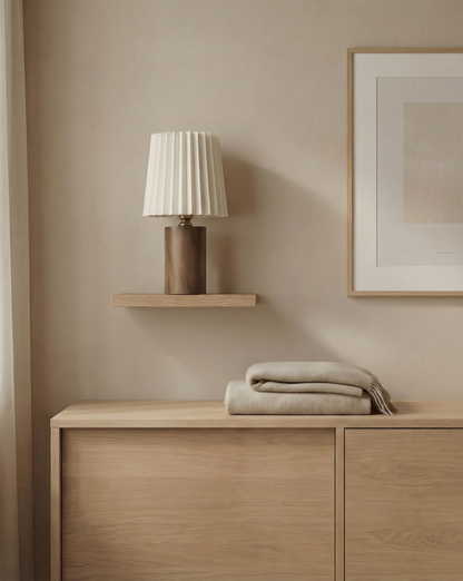 Korean-Style Table Lamp – Pleated Fabric Shade with Wooden Base