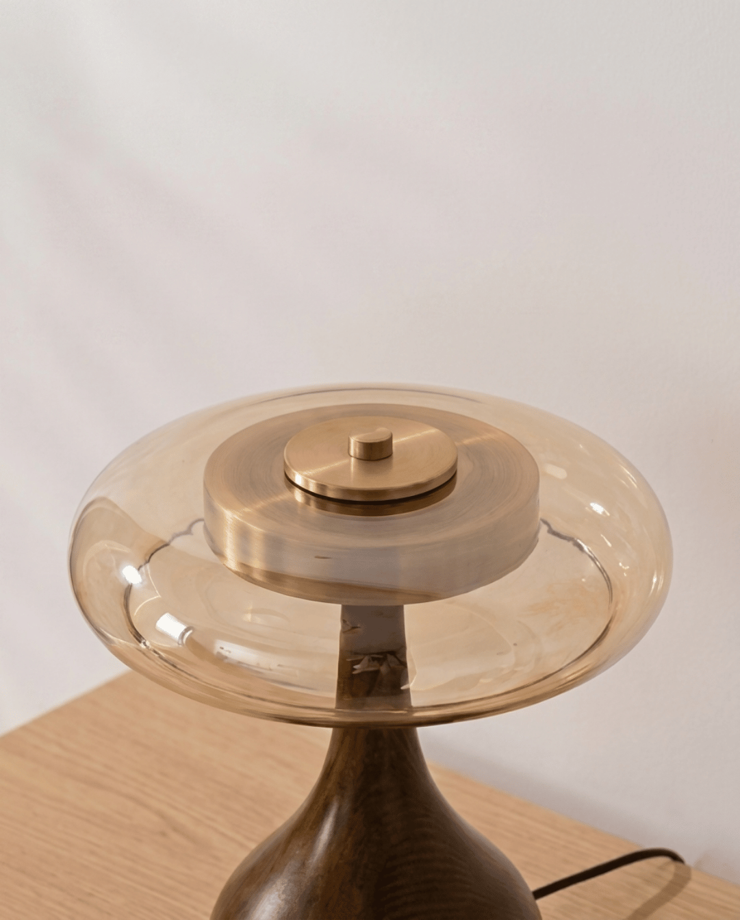 Designer Table Lamp Wood with Transparent Shade