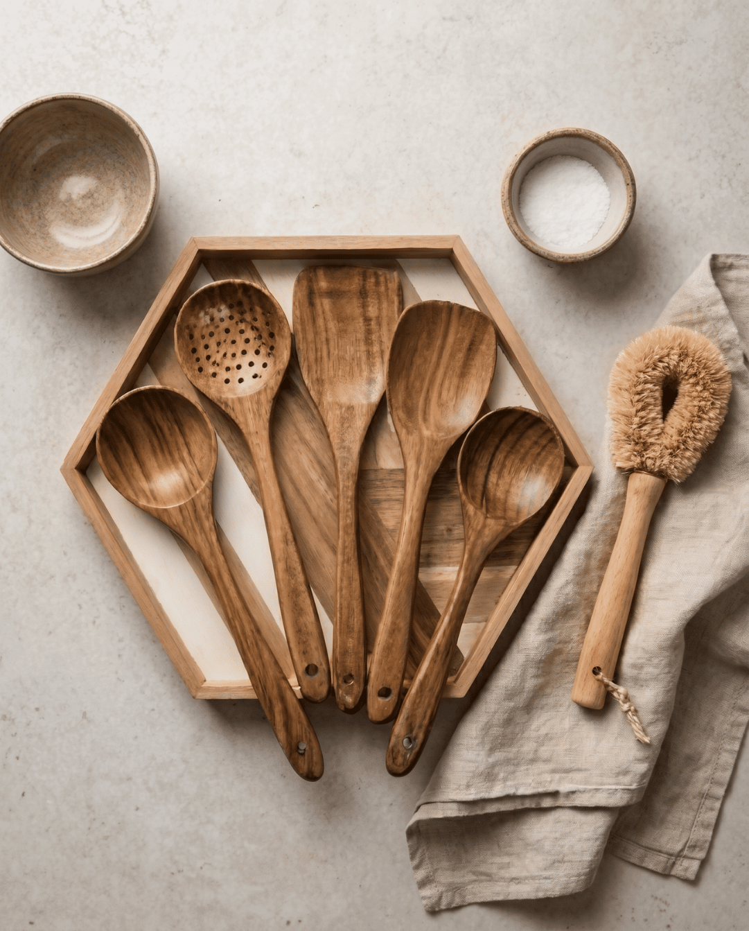 Teak Wood Kitchen Utensil Set 5-Piece - Natural Wooden Cookware Tools