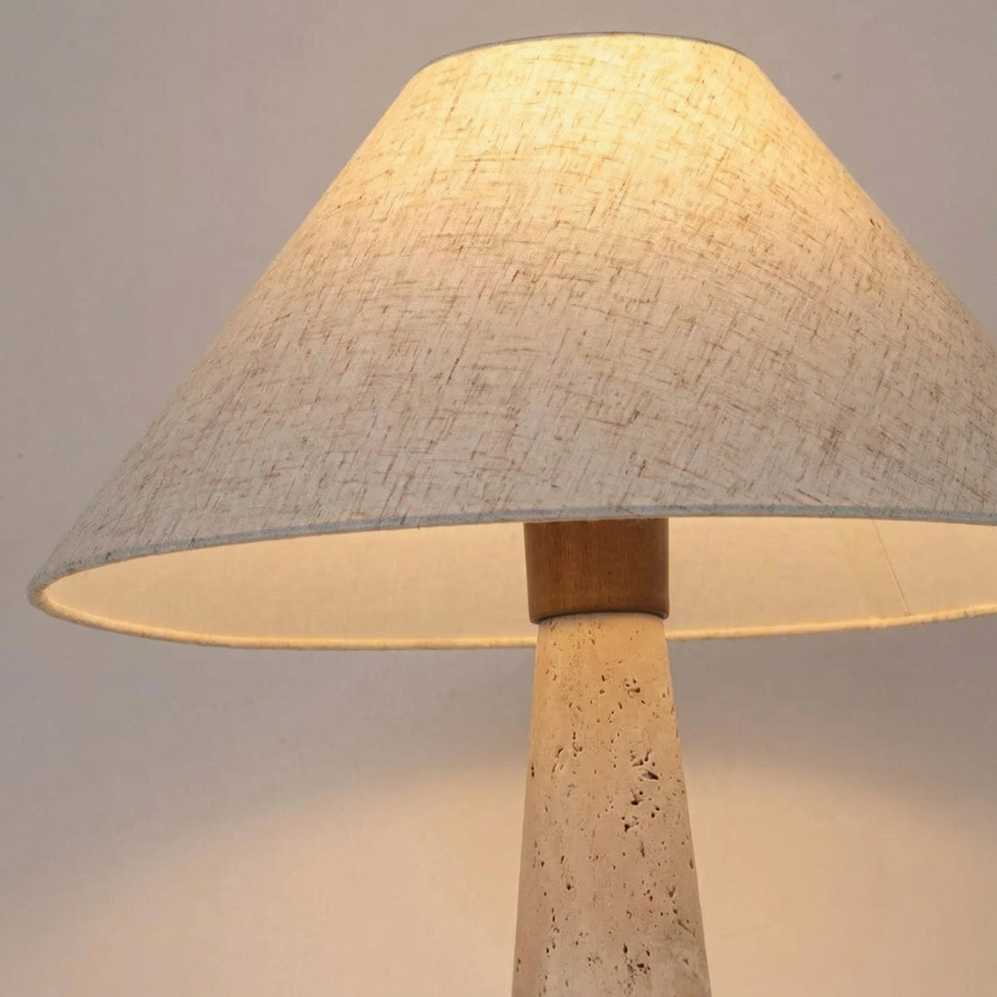 Japandi Travertine Table Lamp – Yellow Cave Stone Base with Linen Shade