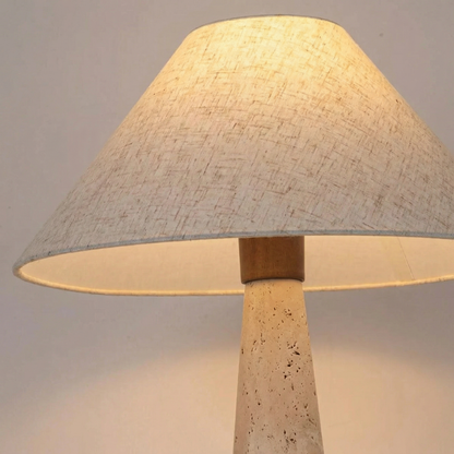 Japandi Travertine Table Lamp – Yellow Cave Stone Base with Linen Shade