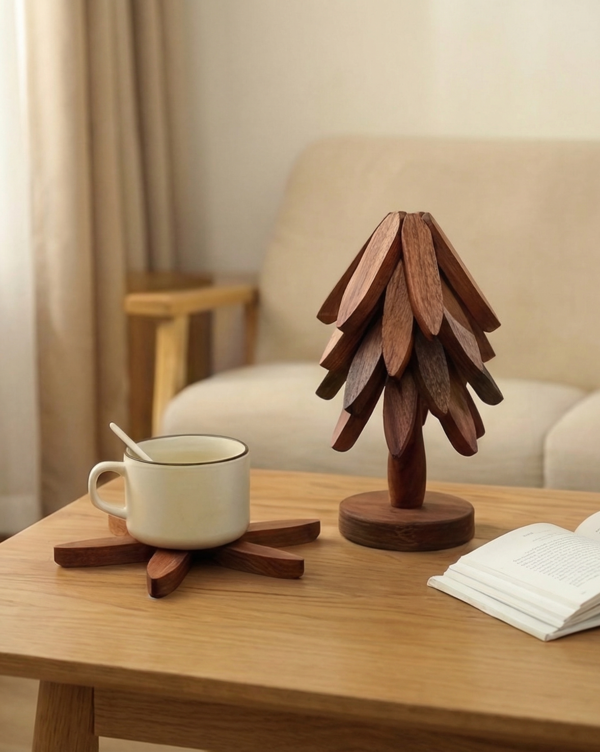 Solid Wood Coaster Set - Pine