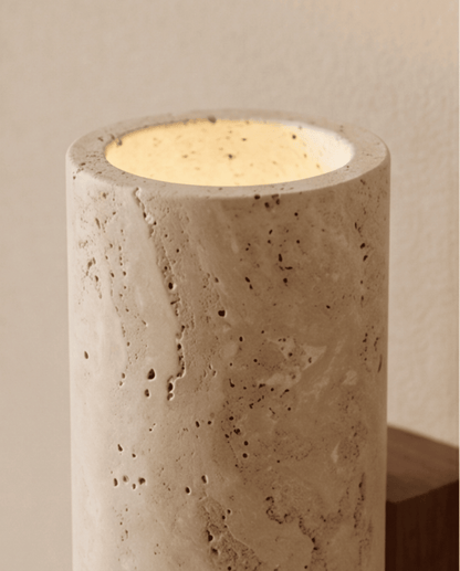 Wall Lamp in Natural Travertine Stone and Solid Wood, 23 cm
