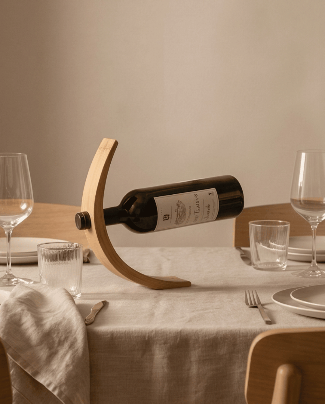 Wine Rack Bamboo | Floating Wine Bottle Holder, 27 cm