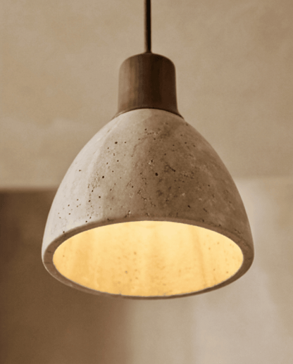 Cove Pendant Light in Beige Travertine with Solid Wood, ø 15 cm