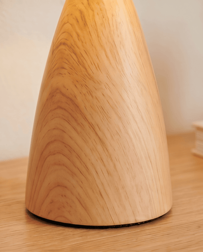 Table Lamp in Ceramic with Wood Design and Fabric Shade - Cone