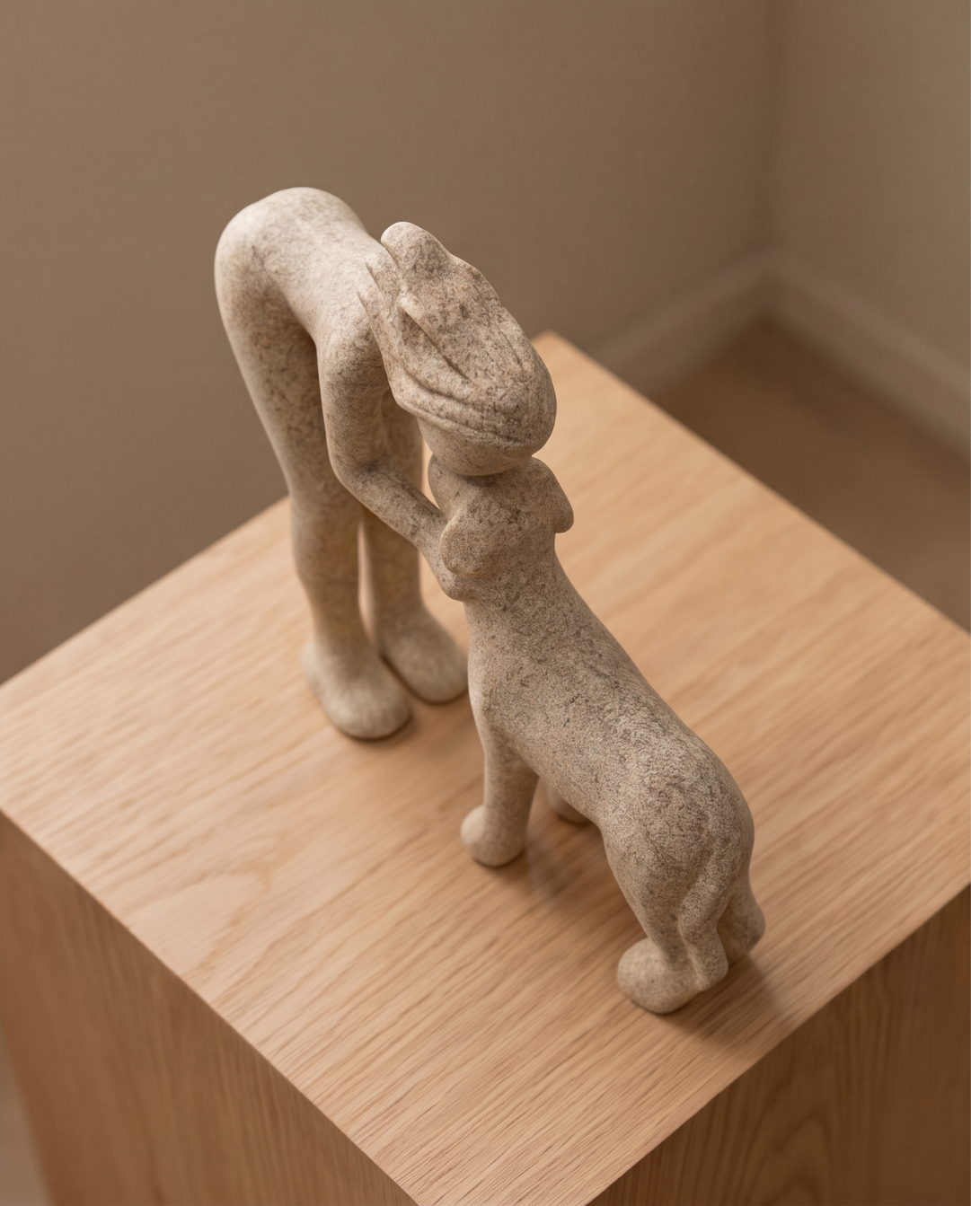 Abstract Figurine Resin – Modern Decorative Sculpture | Woman Kissing Dog