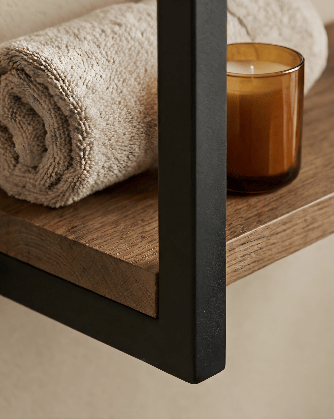Havn Towel Rack 2-Tier in Natural Wood with Black Steel Frame, 77 cm