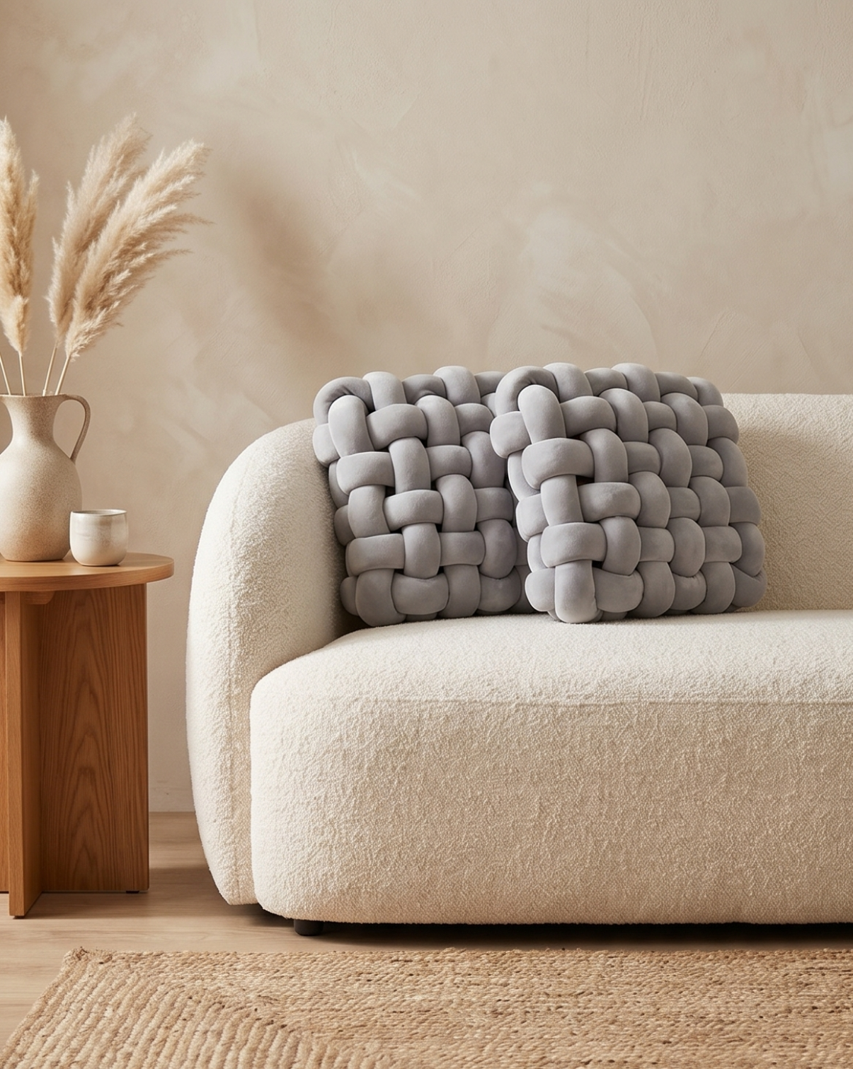 Knot Pillow Soft Geometric Design Decorative Cushion Plush, 30 x 30 cm - Beige