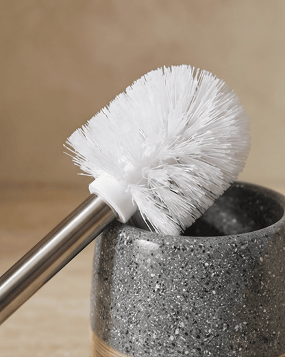 Ceramic Toilet Brush Set – Wood-Texture Base – Stainless Steel Handle