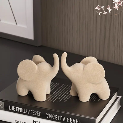 Stylized Elephant Figurine in Resin with Flocked Velvet Finish
