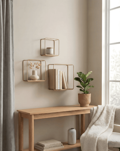Wall Shelves 3-Piece – Wall Rack of Metal & Wood Veneer