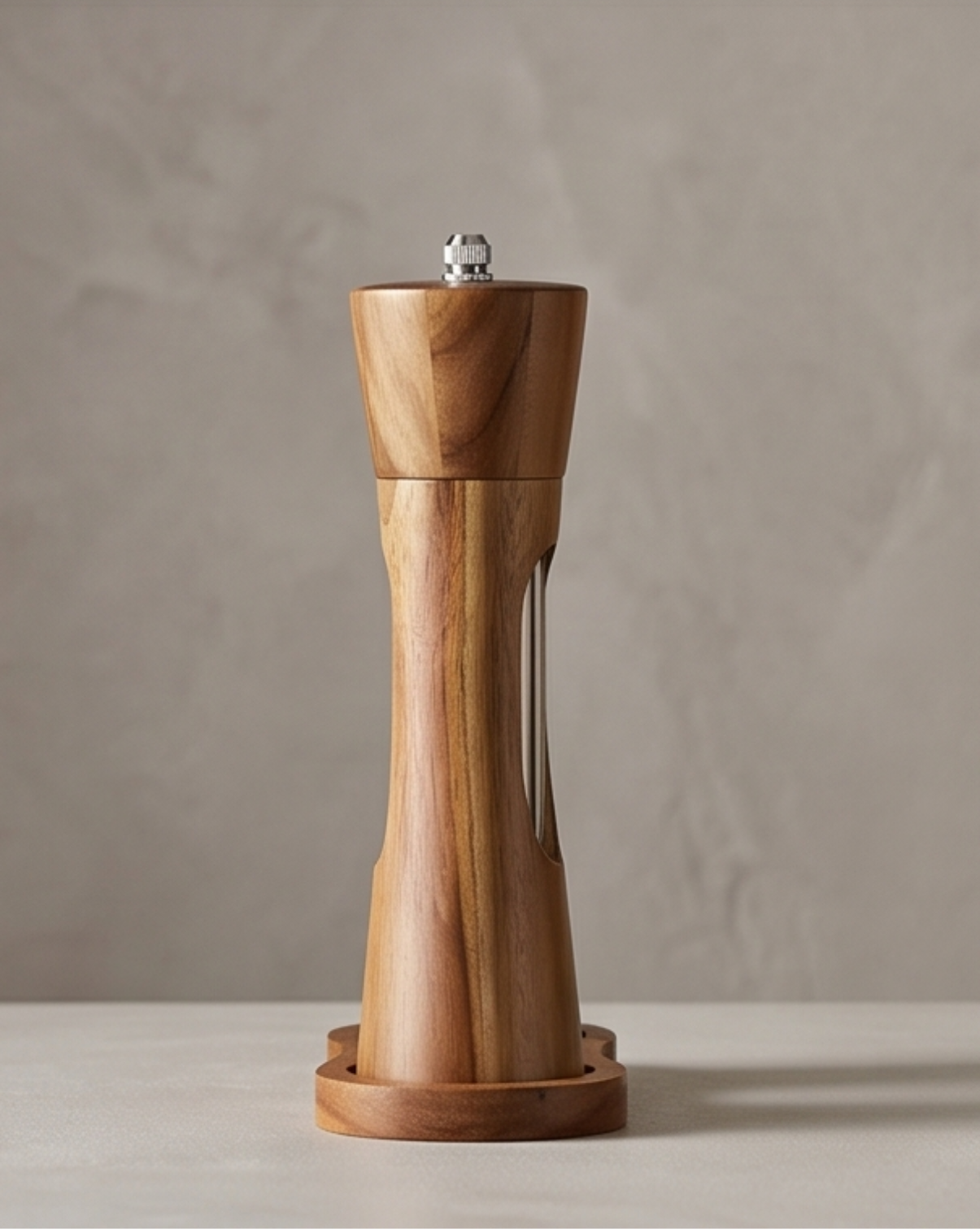 Acacia Wood Salt and Pepper Mill Set - Manual Kitchen Mills with Stand