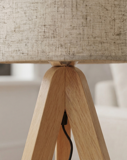 40 cm Minimalist Table Lamp – Wooden Tripod Base with Fabric Shade