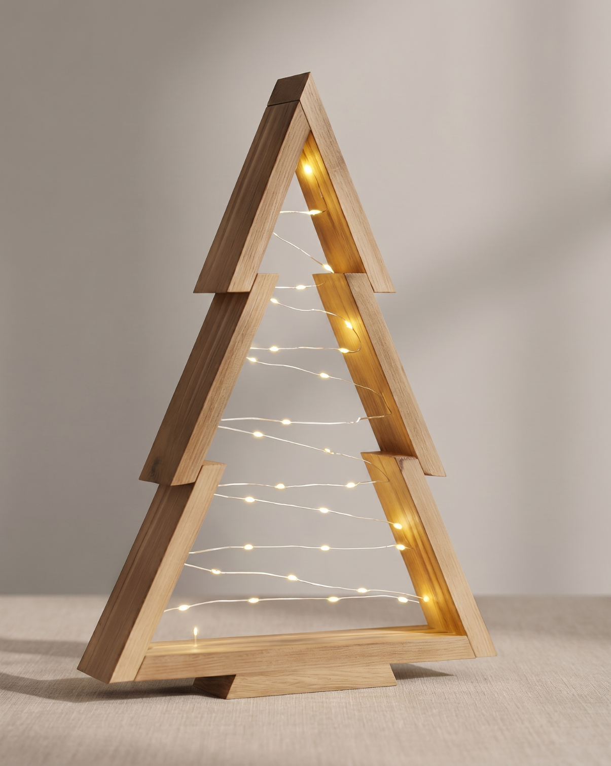 Vale Wooden Christmas Tree Set with Built-In LED Lighting, Natural Wood