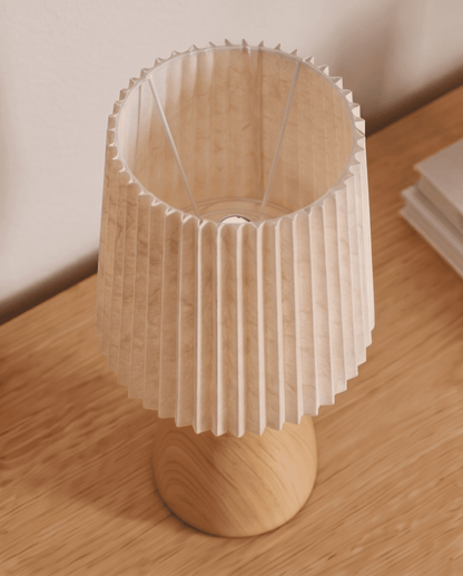 Table Lamp in Ceramic with Wood Design and Fabric Shade - Cone