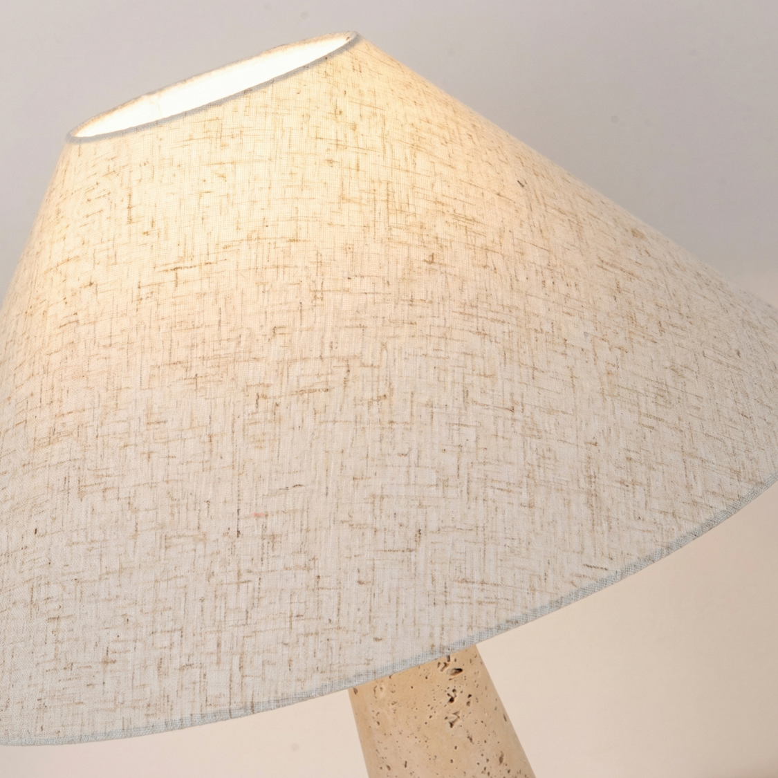 Japandi Travertine Table Lamp – Yellow Cave Stone Base with Linen Shade