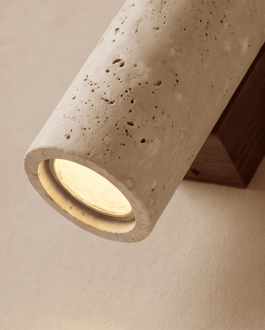 Wall Lamp in Natural Travertine Stone and Solid Wood, 23 cm