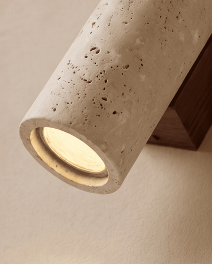 Wall Lamp in Natural Travertine Stone and Solid Wood, 23 cm