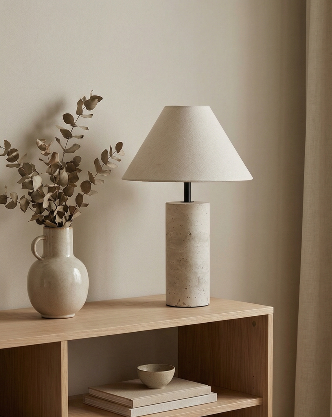 Travertine Table Lamp – Yellow Natural Stone & Fabric Shade