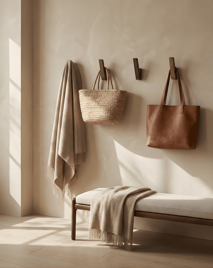 Coat Hooks Wood Set of 4 – Minimalist Wall Hooks for Hallway & Bathroom - Walnut