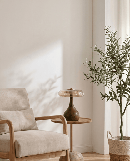 Designer Table Lamp Wood with Transparent Shade