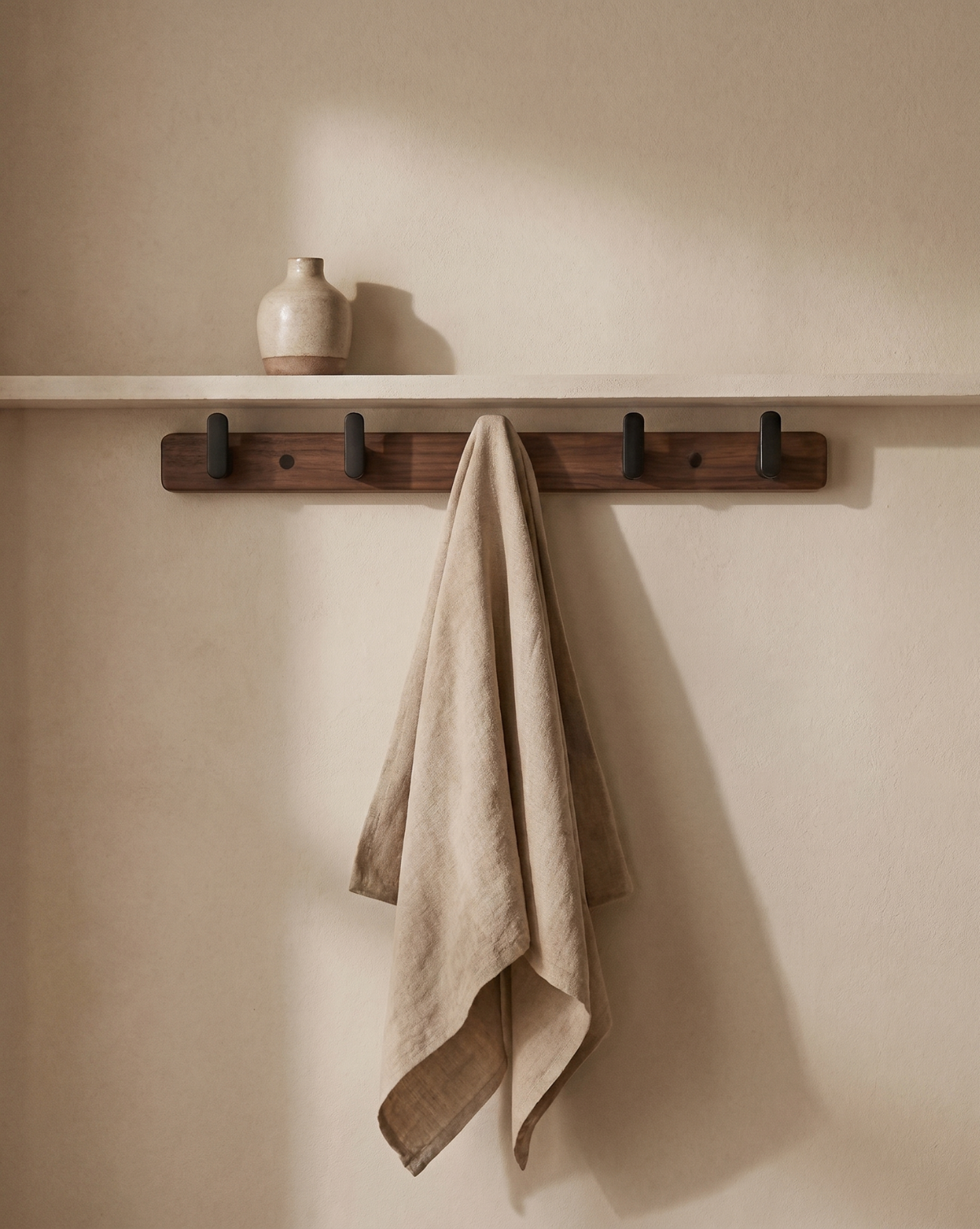 Wooden Coat Rack with Metal Hooks – Wall-Mounted | Coat Hooks - 6 Hooks