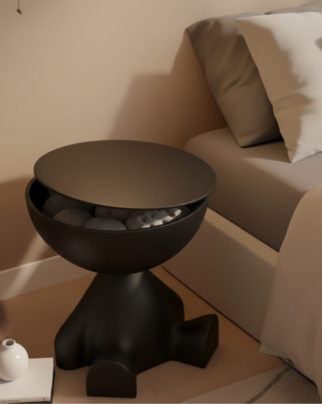 Cove Sculptural Plastic Side Table with Storage, 45 cm - Black